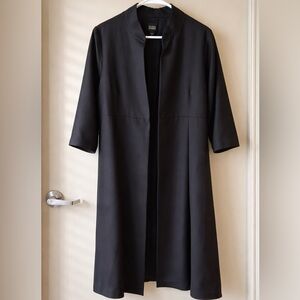 Eileen Fisher 100% Silk Black Open Front Long Jacket Duster 3/4 Sleeve Small